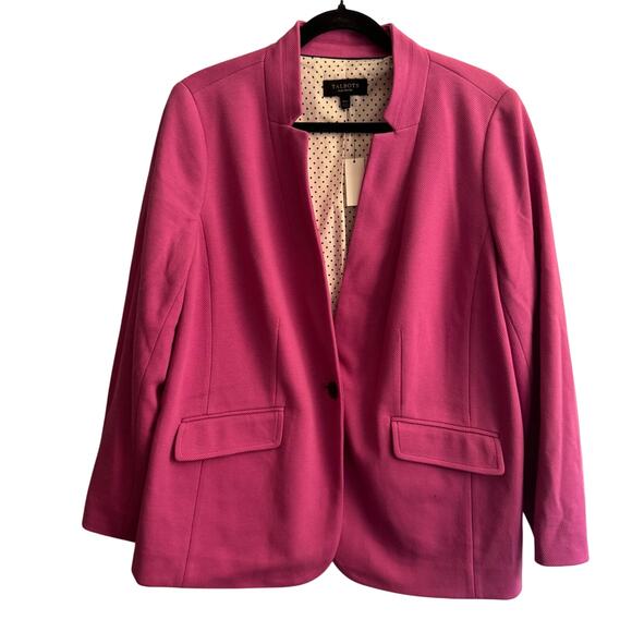 New Talbots Blazer Pink Collarless Notched Single Button Long Sleeve Size 16WP - Picture 1 of 6